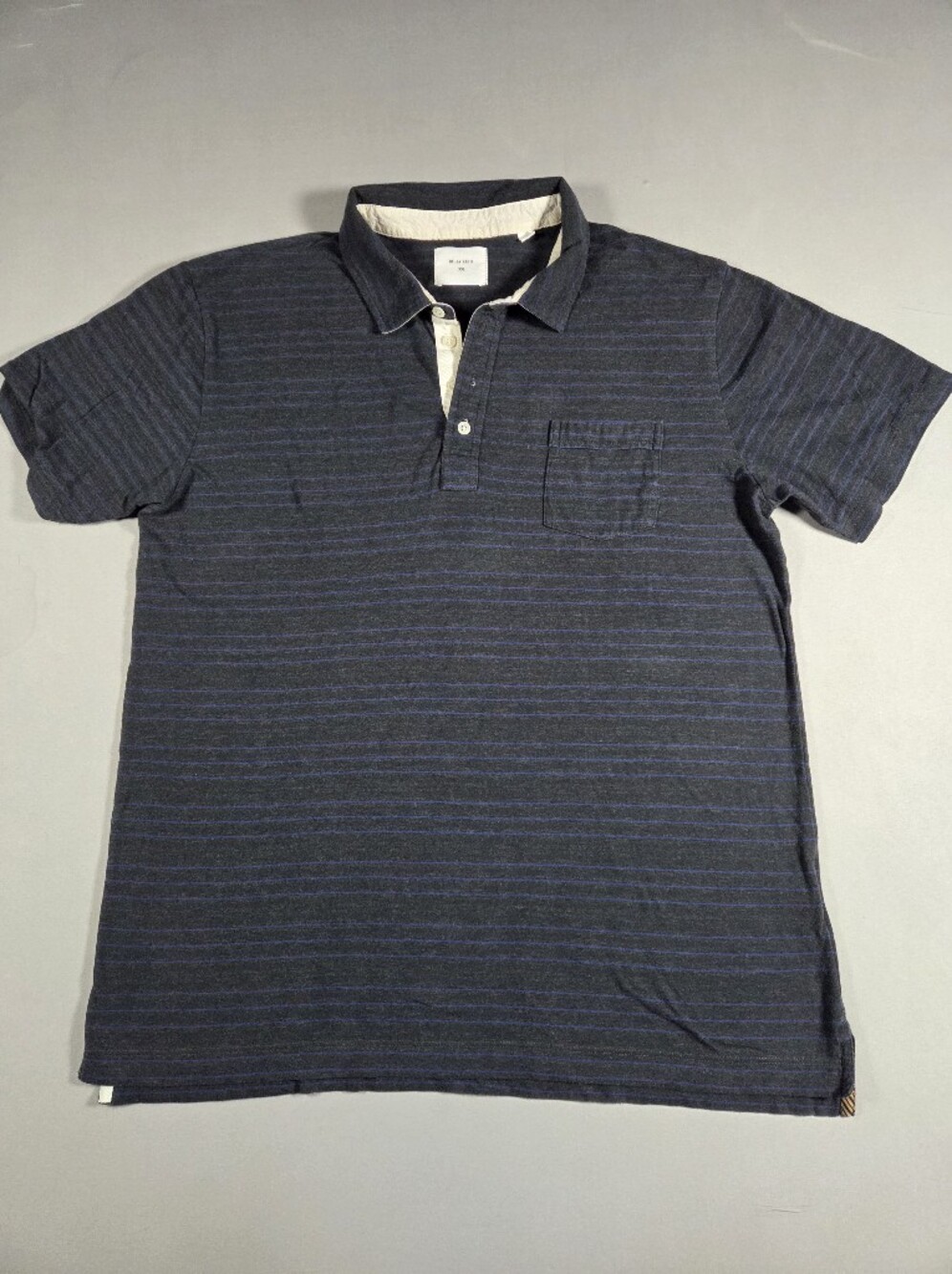 Billy Reid Mens Charcoal Polo with Blue Pinstripes Size XXL